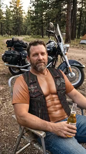 Personalisiertes Herren-Fun-T-Shirt mit 3D-Druck: „Sixpack + Biker-Weste“