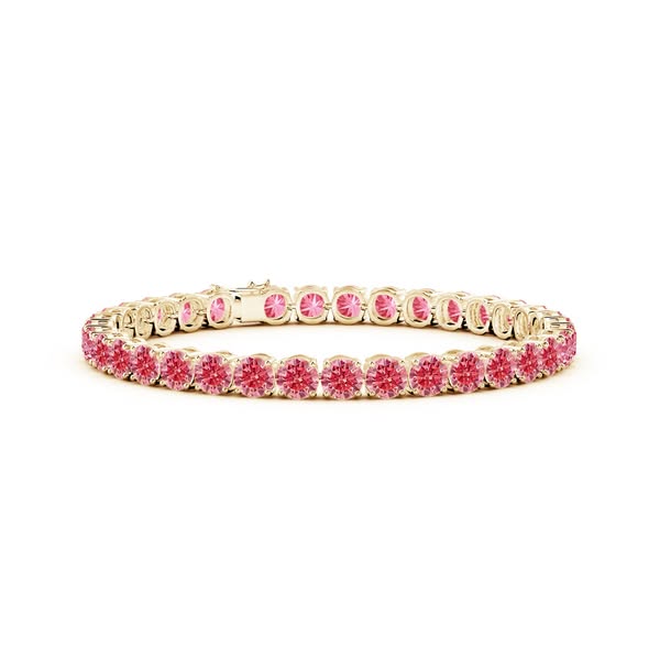 Angara Classic tennisarmband met 17,5 karaat aan laboratoriumgekweekte, intens roze diamanten in 14-karaats geelgoud.