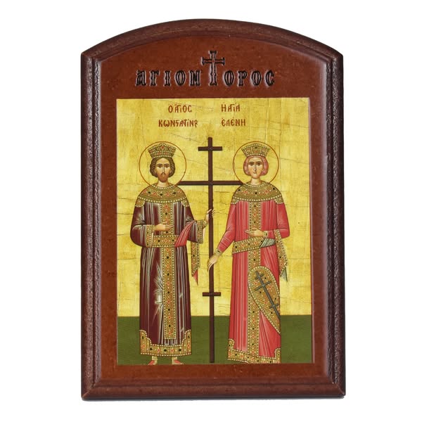 Mount AthosSaints Konstantinos and Eleni - Lithography on Wood