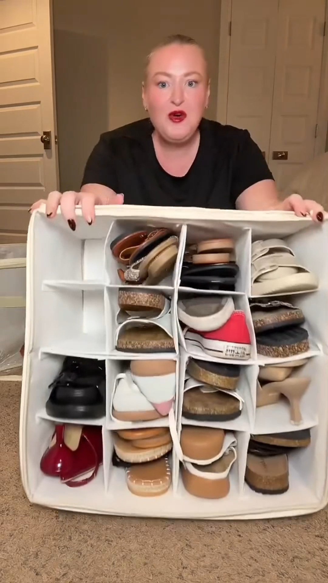 Shoe Organizer for Closet, Fabric Shoe Storage Boxes with Clear Cover, Adjustable Dividers for Storage, Foldable Space-saving Storage Cont