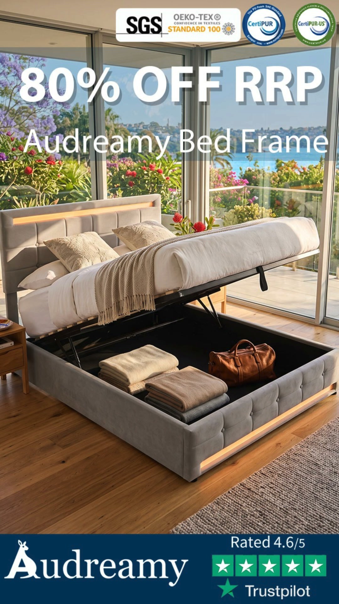 Audreamy LED Ottoman Beds | Smart Storage & Style