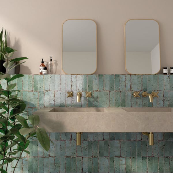 Musa Turquesa Aquamarine 6.5 x 20cm Beige Gloss Porcelain Wall Tile - 0.36sqm perbox