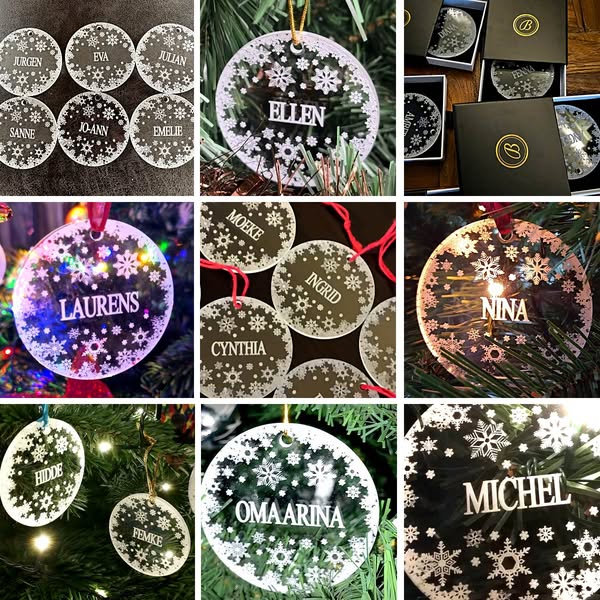 Sneeuwvlokjes Plexiglas Kerstballen met eigen naam - Bella Mia
