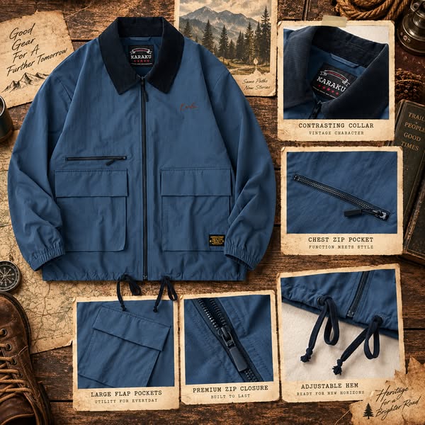 Corduroy-Collar Mesh-Lined Nylon Jacket