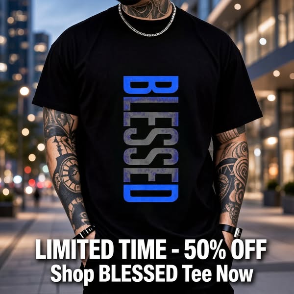 Men's Black "Blessed" Vertical Print T-Shirt