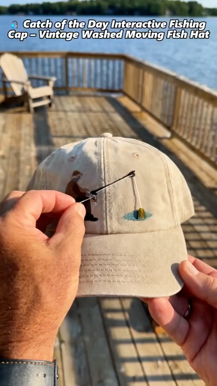 Last Day 49% OFF- Catch of the Day Interactive Fishing Cap – Vintage Washed Moving Fish Hat