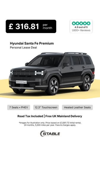 £316.81 / pm – Hyundai Santa Fe Premium Lease