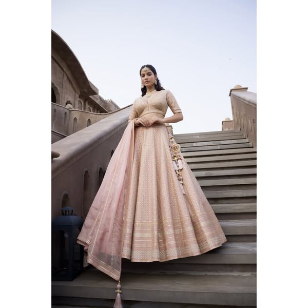 Crepe Pink Heavy Embroidered Lehenga Set