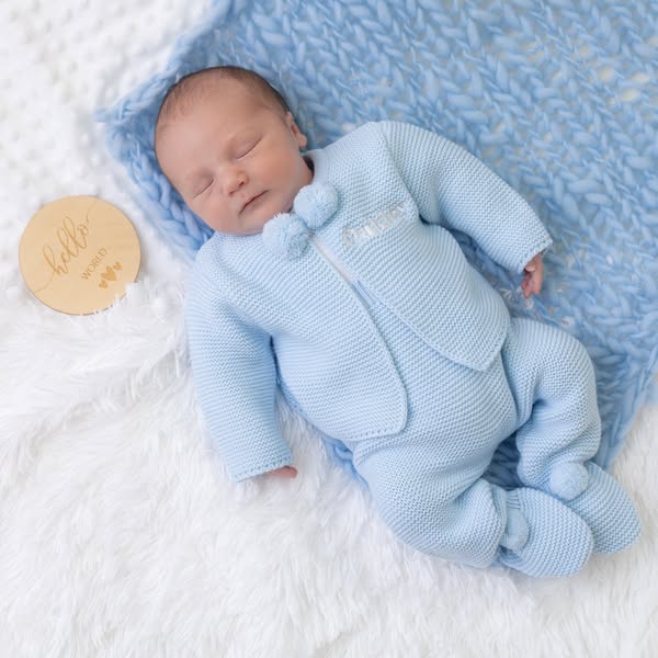 Blue Knitted Pom 2 Piece Outfit