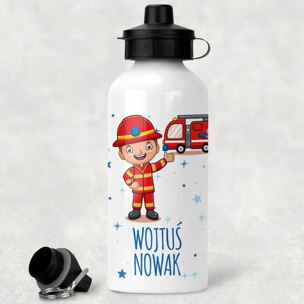 Bidon z imieniem do szkoły przedszkola 600ml z personalizacją - Strażak 1BDSZ