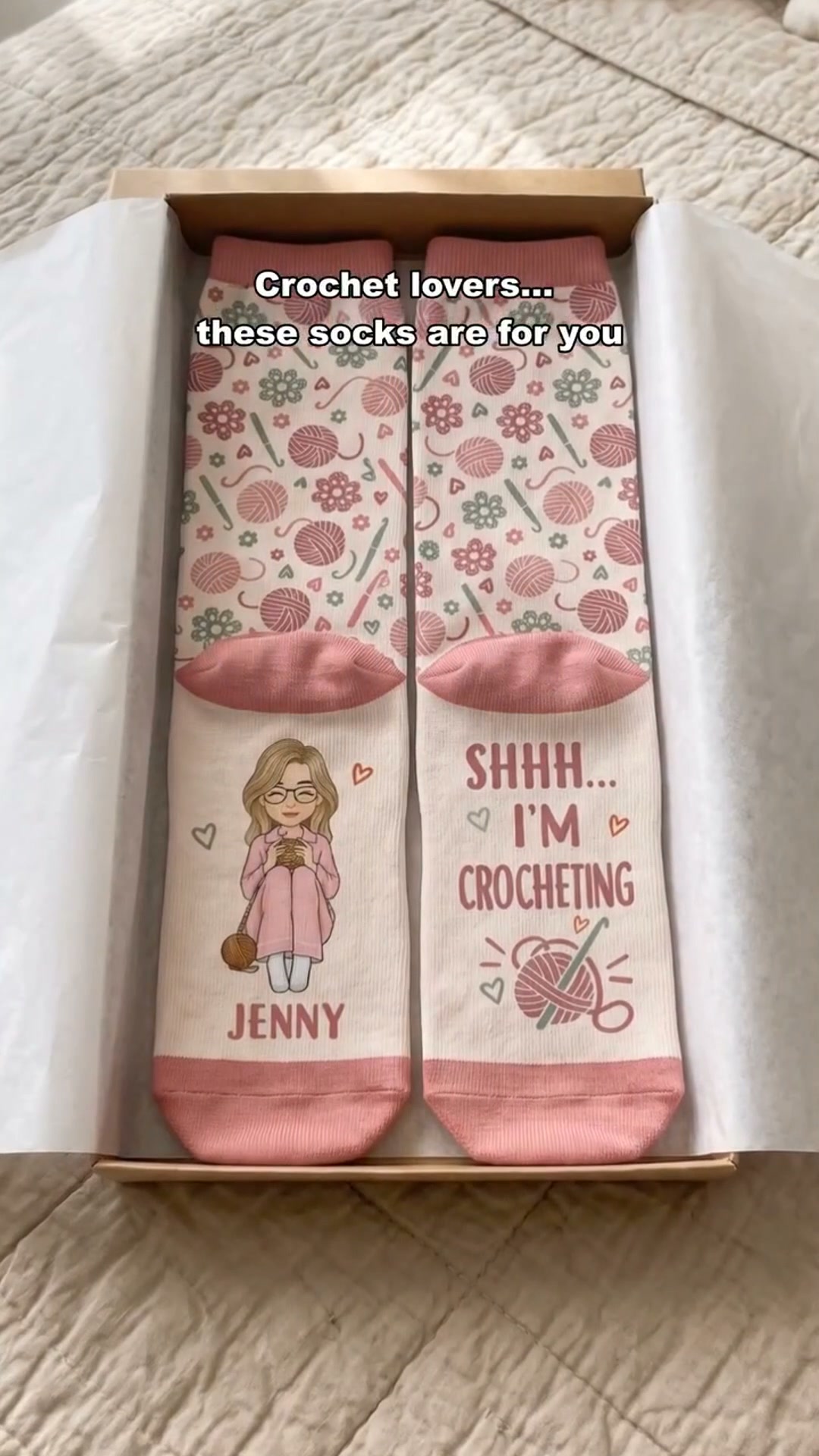 Custom Yarn Crew Socks - Personalized Birthday Gifts For Crochet Knitting Lovers, Crocheters, Knitters, Wife, Daughter, Besties, Sisters, Gr