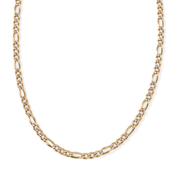 £49.99 | Italian Made - Sterling Silver Flat Figaro Pave Necklace (Size - 18) with Lobster Clasp in Two Tone Plating