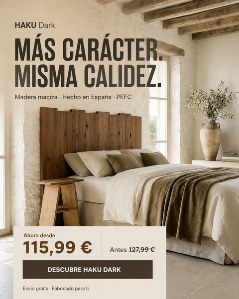 HAKU Dark | Cabecero de madera maciza para dormitorio | Raw Wood