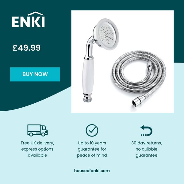 Traditional Handheld Shower Head and Hose Kit Brass with White Ceramic Details - Chrome