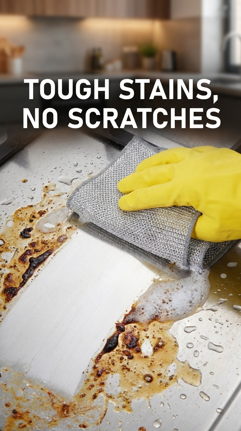 Tough on grease, no scratches