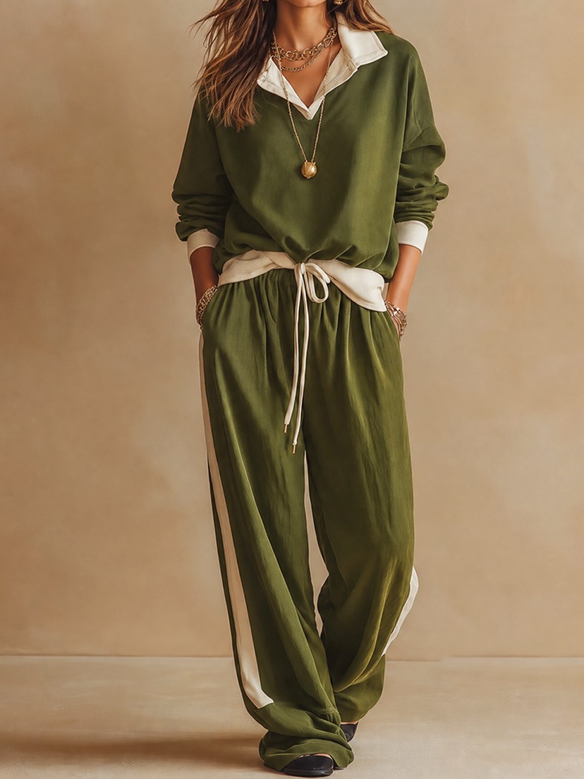 Completo verde polo con gamba ampia