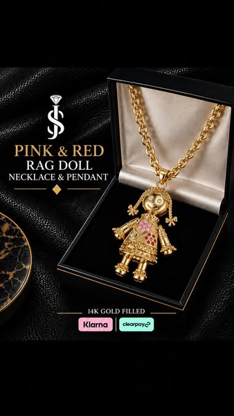 Red & Pink Rag Doll Pendant - 14k Gold Filled