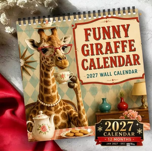 2027 Fun Retro Giraffe Wall Calendar & Monthly Planner | Cute Wall Art