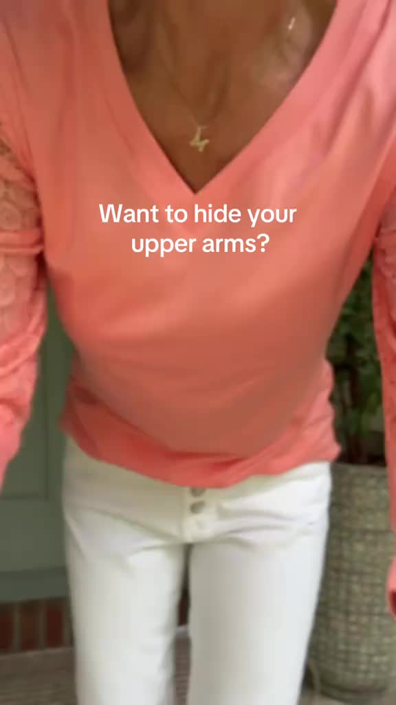 Hollow Three-Quarter Sleeve Solid Color Top