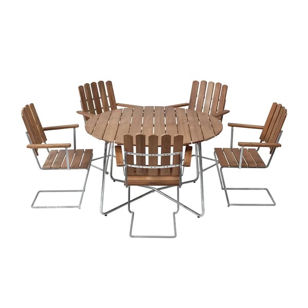 Grythyttan Stålmöbler - Klassikergrupp teak / galv - 5 A2 stolar, 9A bord