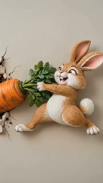 Funny Bunny Pulling Carrot Wall Decor
