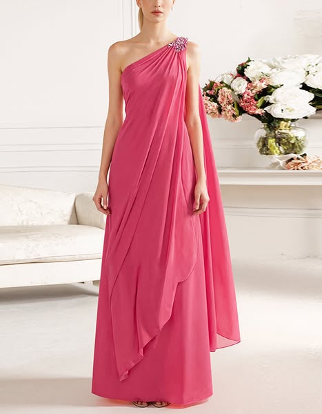 Rose Pink Off Shoulder Draped Chiffon Maxi Dress Rose Pink-2