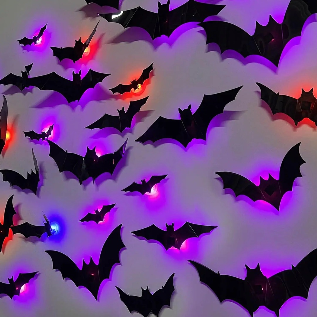 Bats on the wall. Purple glow at night.