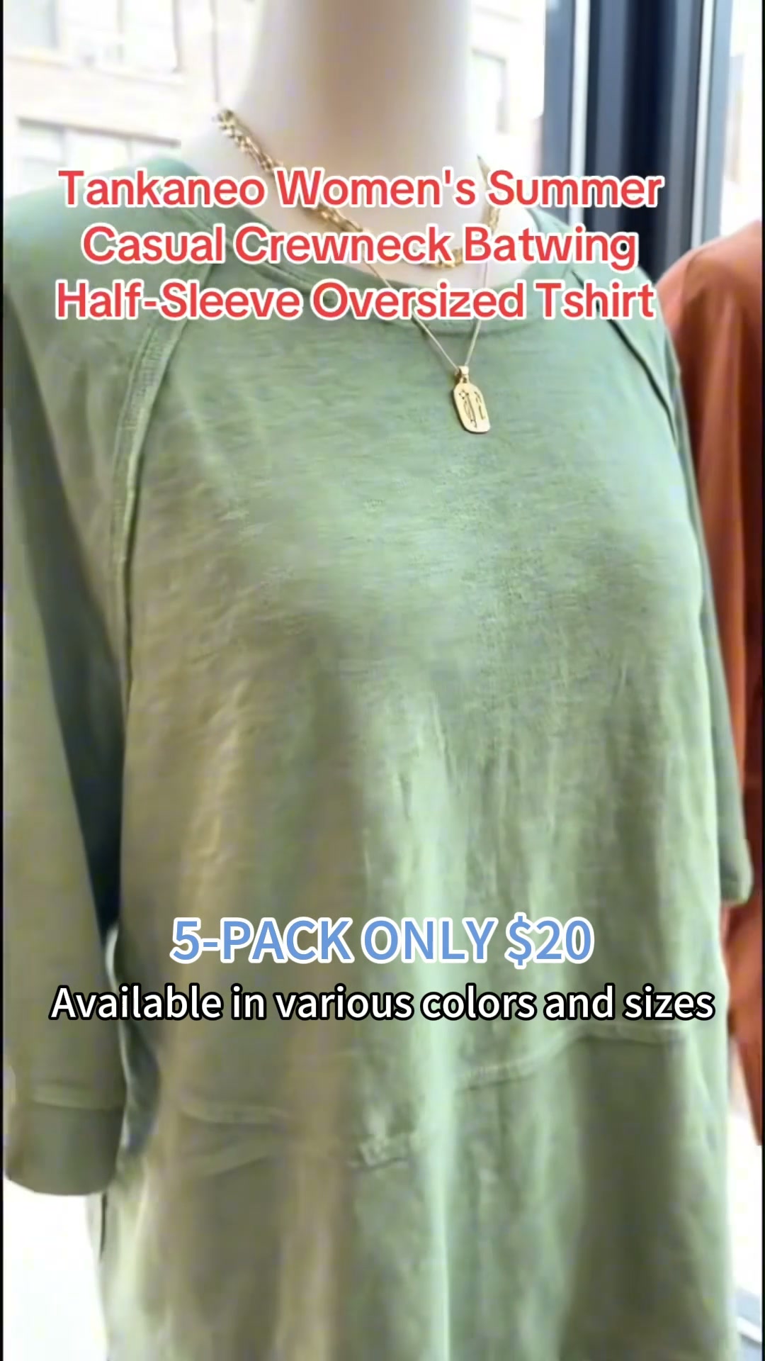 Women's Summer Casual Crewneck Batwing Half-Sleeve Oversized Tshirt - Loose Fit