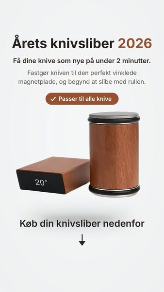Årets knivsliber 2026, nu til super-tilbud. Gør det til en fornøjelse at stå i køkkenet! Forvandl alle dine knive derhjemme til professionel