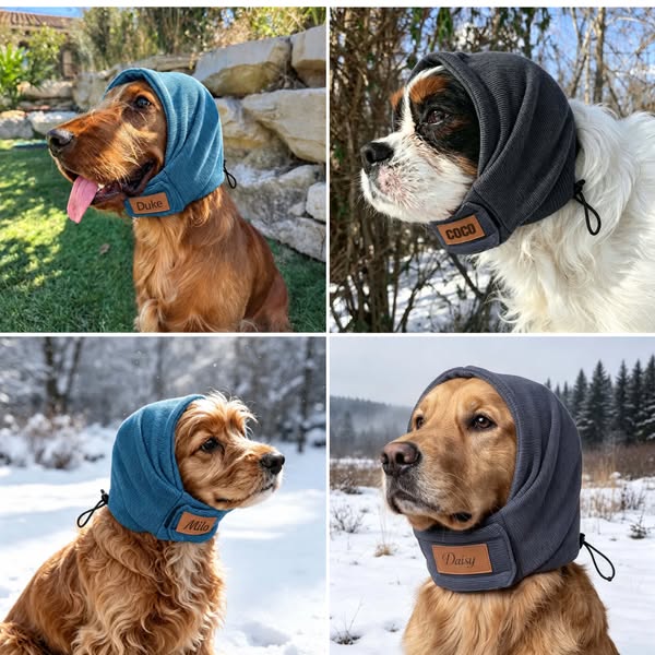 Personalized Leather Patch Pet Ear Cover Snood