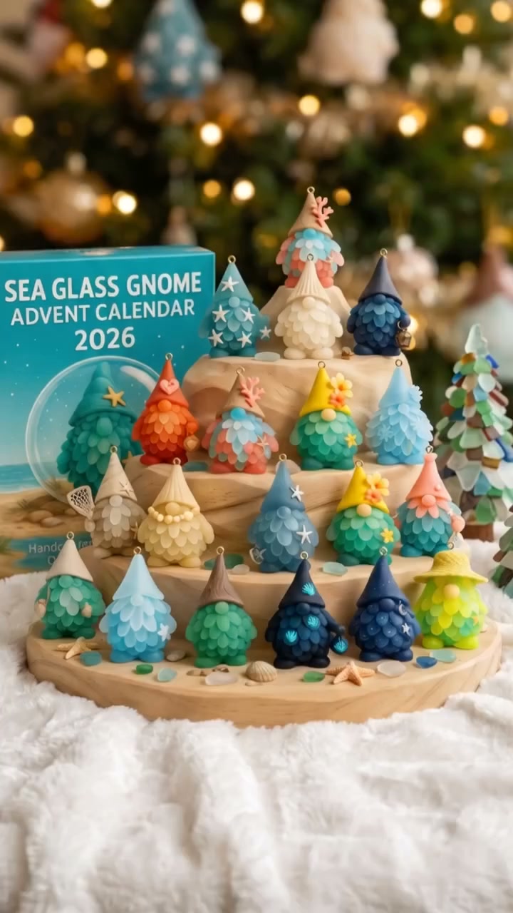 Sea Glass Gnome Advent Calendar 2026 | 24 Coastal Gnome Charms for Christmas Countdown, Tree Decor & Holiday Gifts