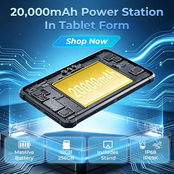 Oukitel RT8 | Rugged Tablet + Stand | 20,000mAh | 10.1" 2K | 48MP