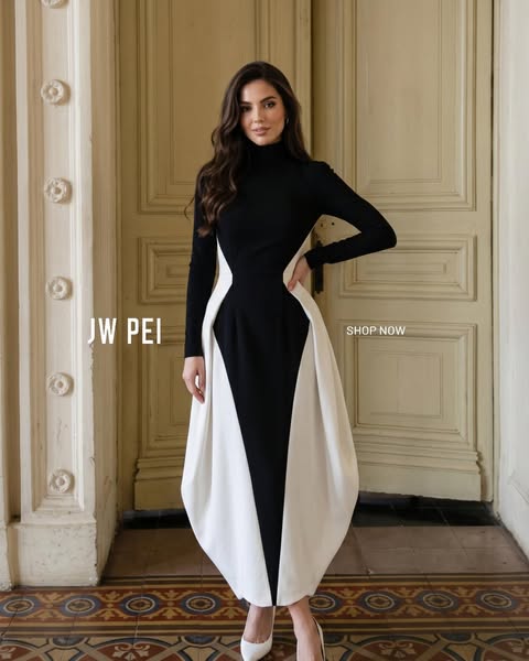 Monochrome Paneled Long-Sleeve Maxi Dress - Black – JW PEI UK