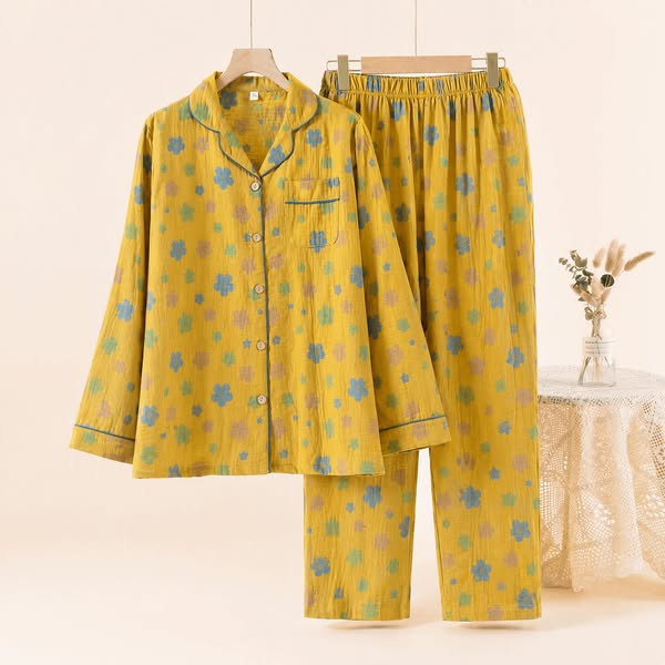 Floral Cotton Piped Loungewear Set