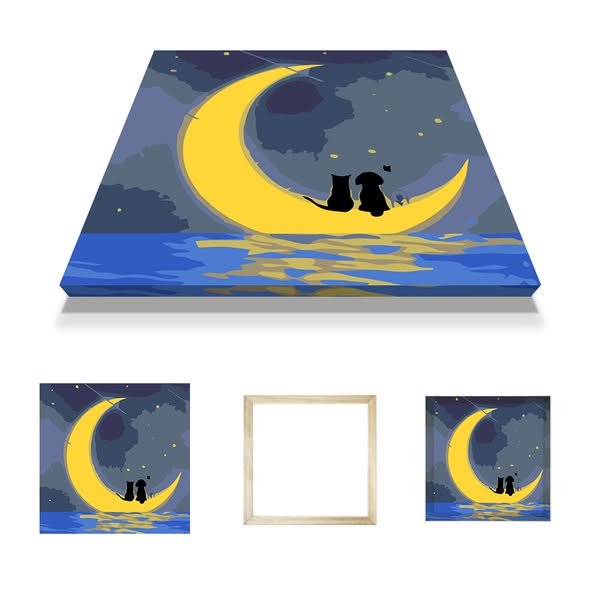 【Clearance Sale】(With Frame)Moon Boat-Paint by Numbers Acrylic Painting 20*20CM