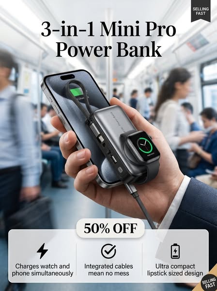 3-in-1 Folding Chargeable Portable Power Bank
