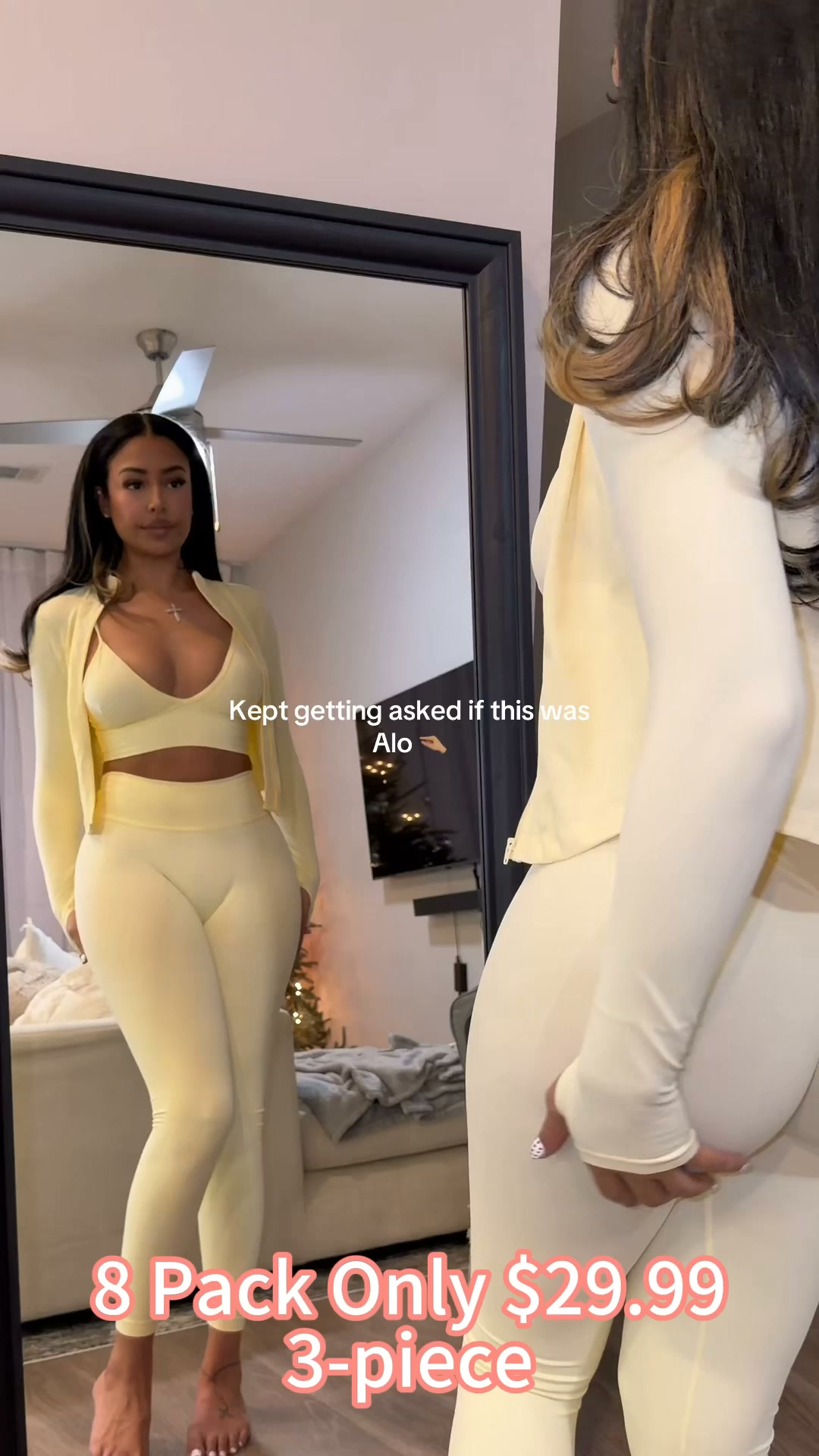 Women's tank top, high- waisted leggings, and zip-up jacket 3-piece sportswear set.