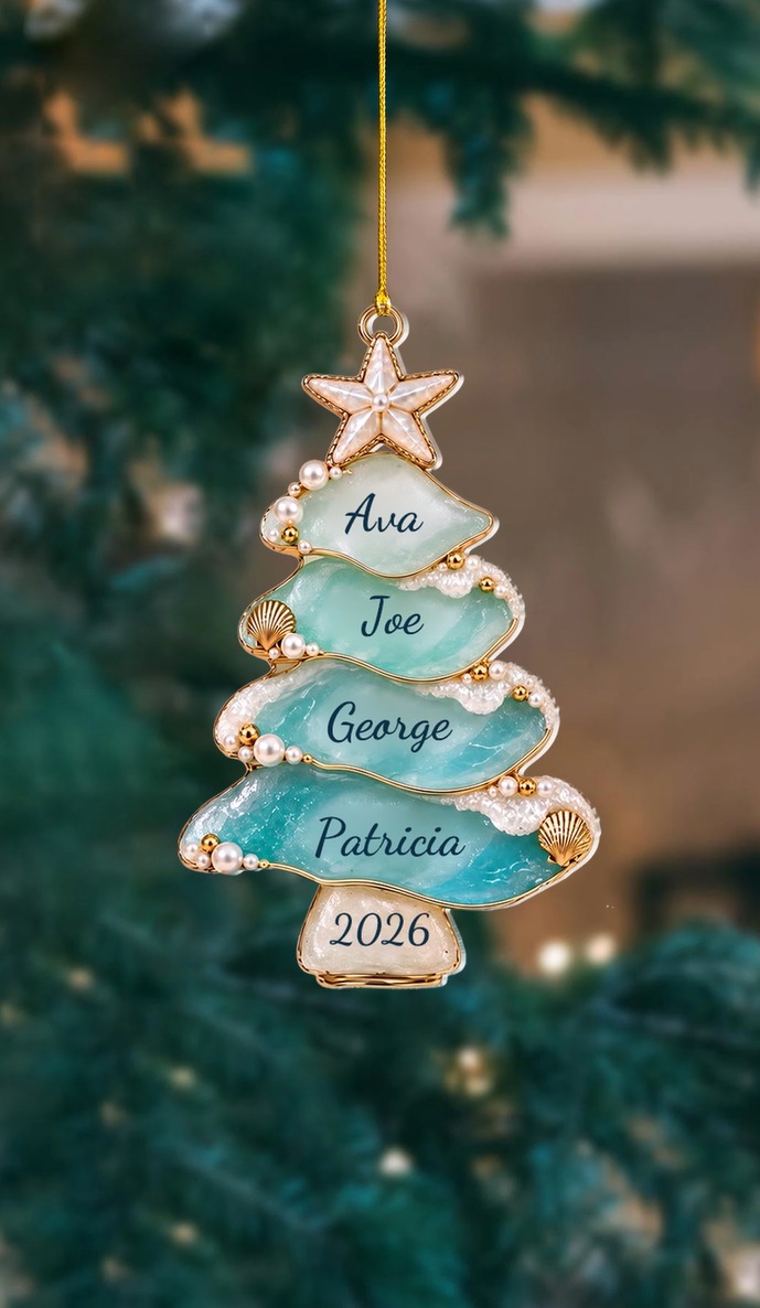 Personalized Beach Family Sea Glass Ornament