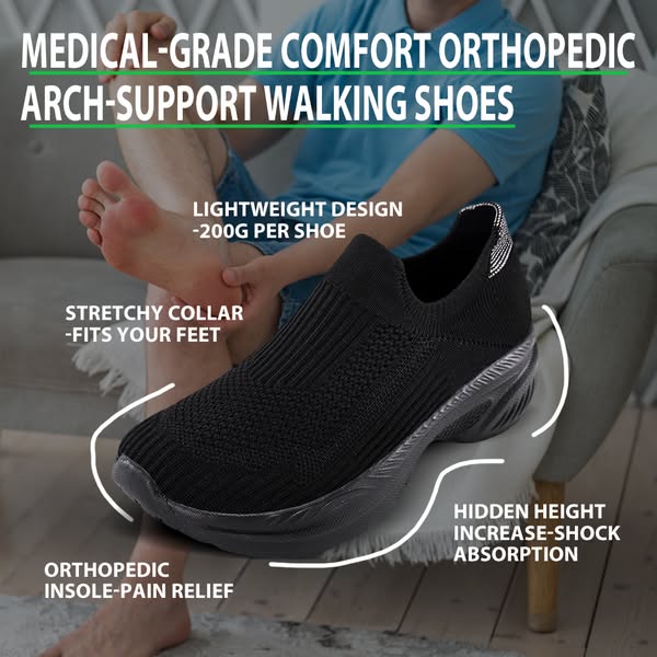 (Medical Certification)Men's Orthopedic Support Slip-on Shoes for Plantar Fasciitis, Anti-Sprain Walking Sneakers