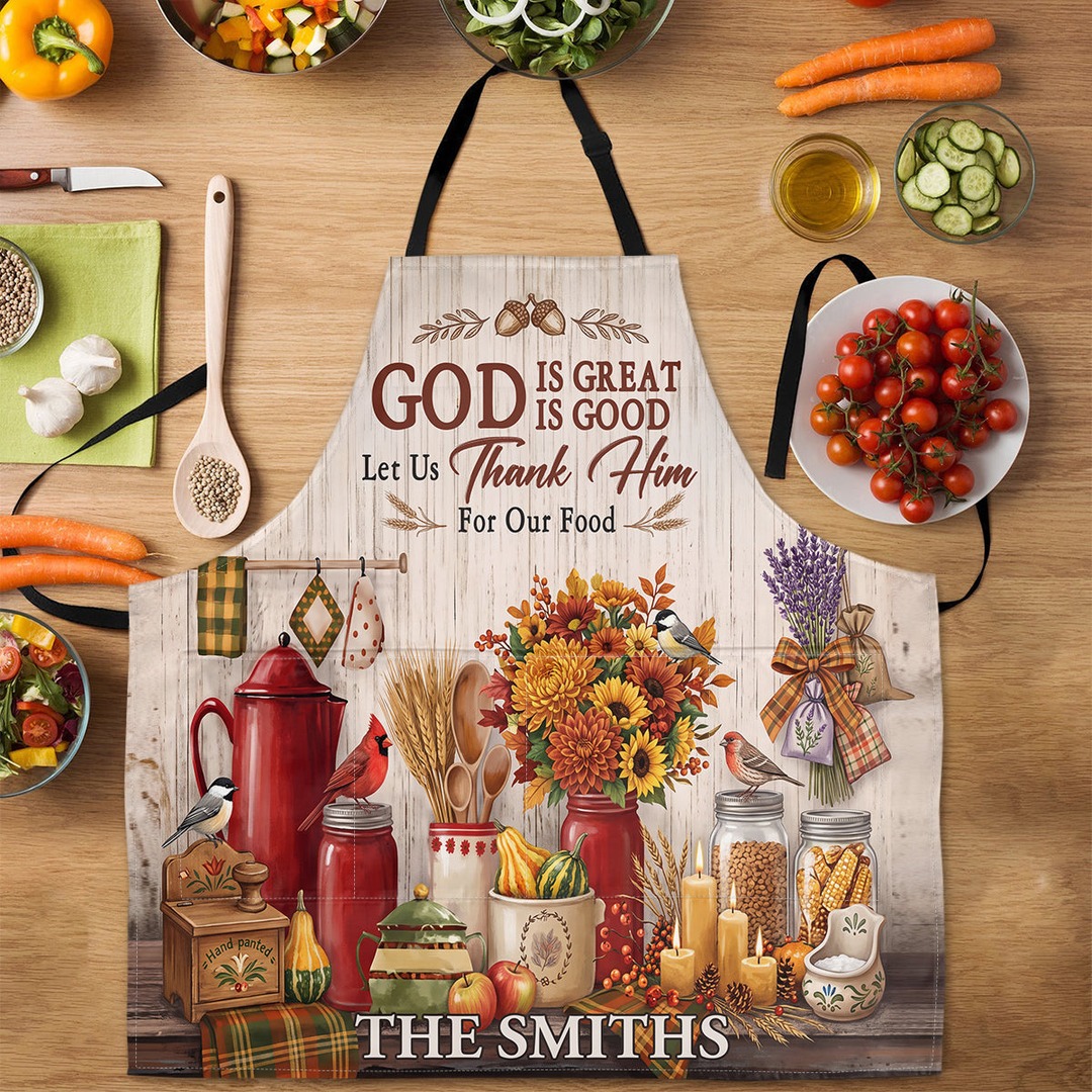 God Is Great God Is Good Let Us Thank Him For Our Food | Personalized Apron With Pocket