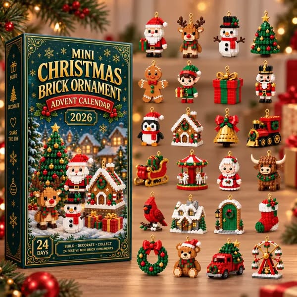 3D24-tägiger Mini-Weihnachts-Adventskalender mit Bausteinen | 24 einzigartige, zusammenbaubare Weihnachtsmotive mit Aufhängeschlaufen fü