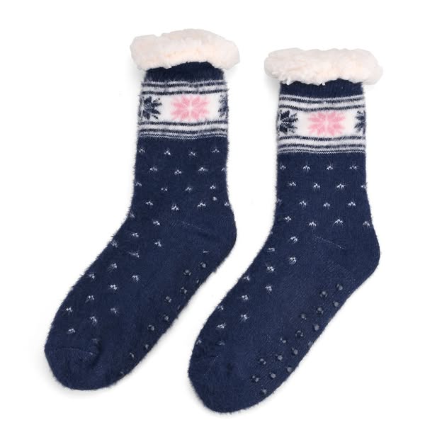 €11.99 | Kuschelige Sherpa-Socken mit Schneeflocken-Motiv, Marineblau