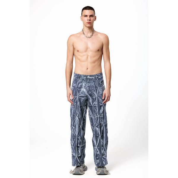 Highway Dust Bleach Dye Pleated Denim Pants