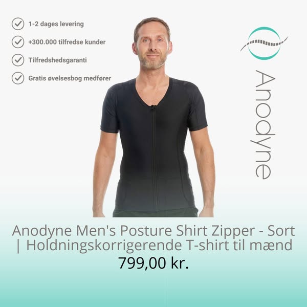 Anodyne Men's Posture Shirt Zipper - Sort | Holdningskorrigerende T-shirt til mænd