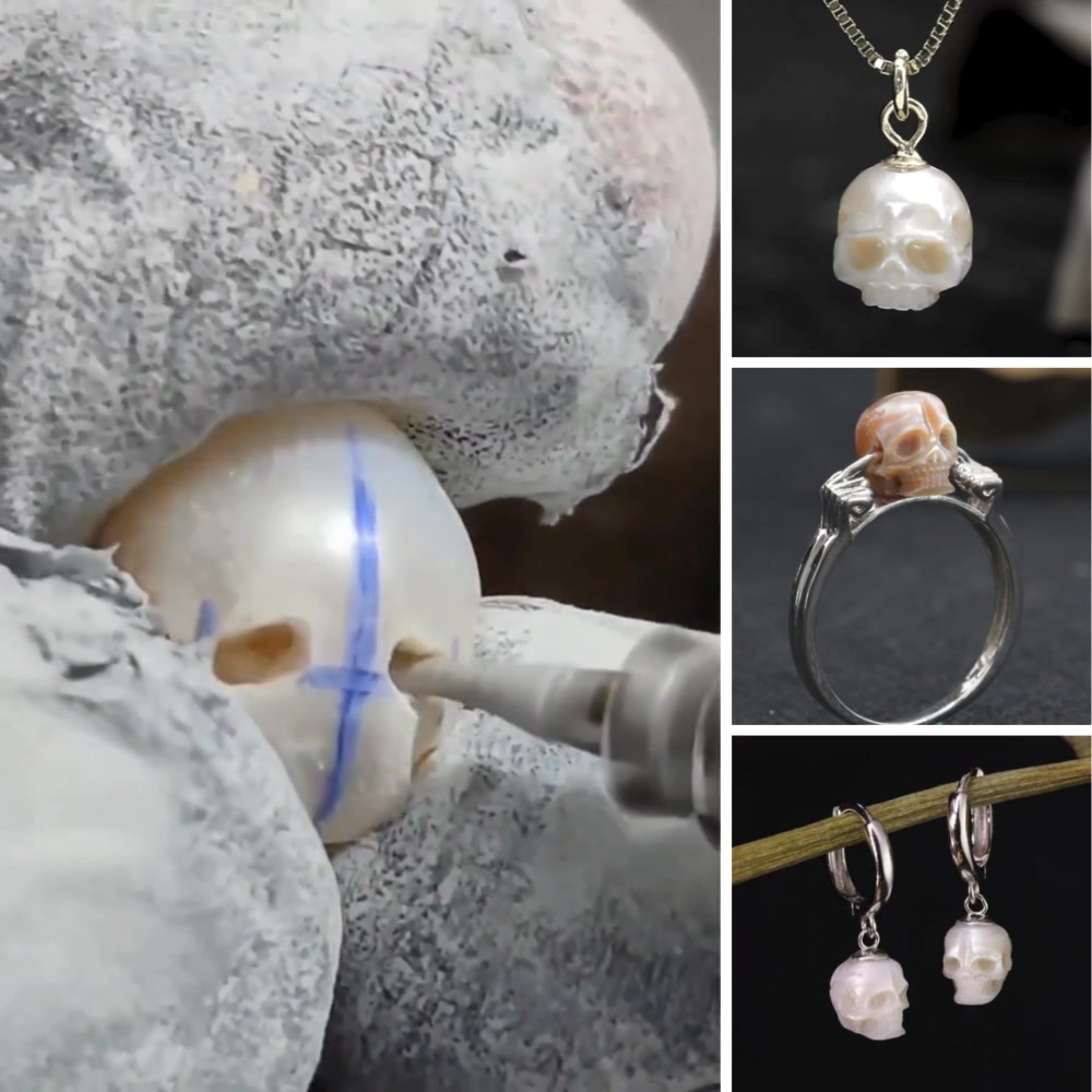 Pearl-carved Skull Jewelry