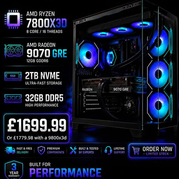 AMD 7800x3d, RX 9070 GRE Gaming PC (Ready to go, NEW)