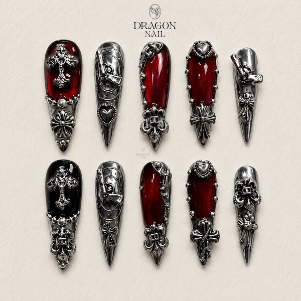 Crimson Noir Gothic Elegance Press On Nails