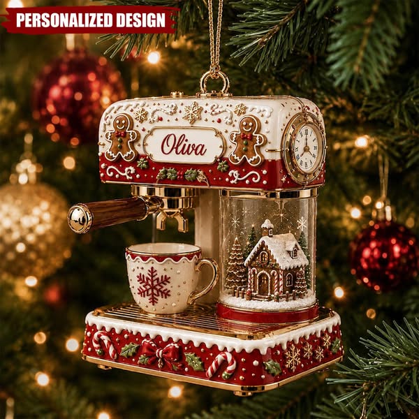 Personalized Espresso Machine Ornament, Custom Name Christmas Coffee Ornament