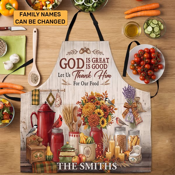 God Is Great God Is Good Let Us Thank Him For Our Food | Personalized Apron With Pocket