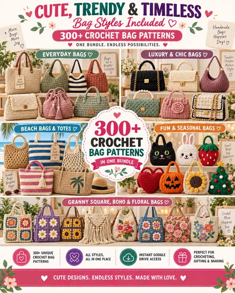 300+ Crochet Bag Patterns Bundle